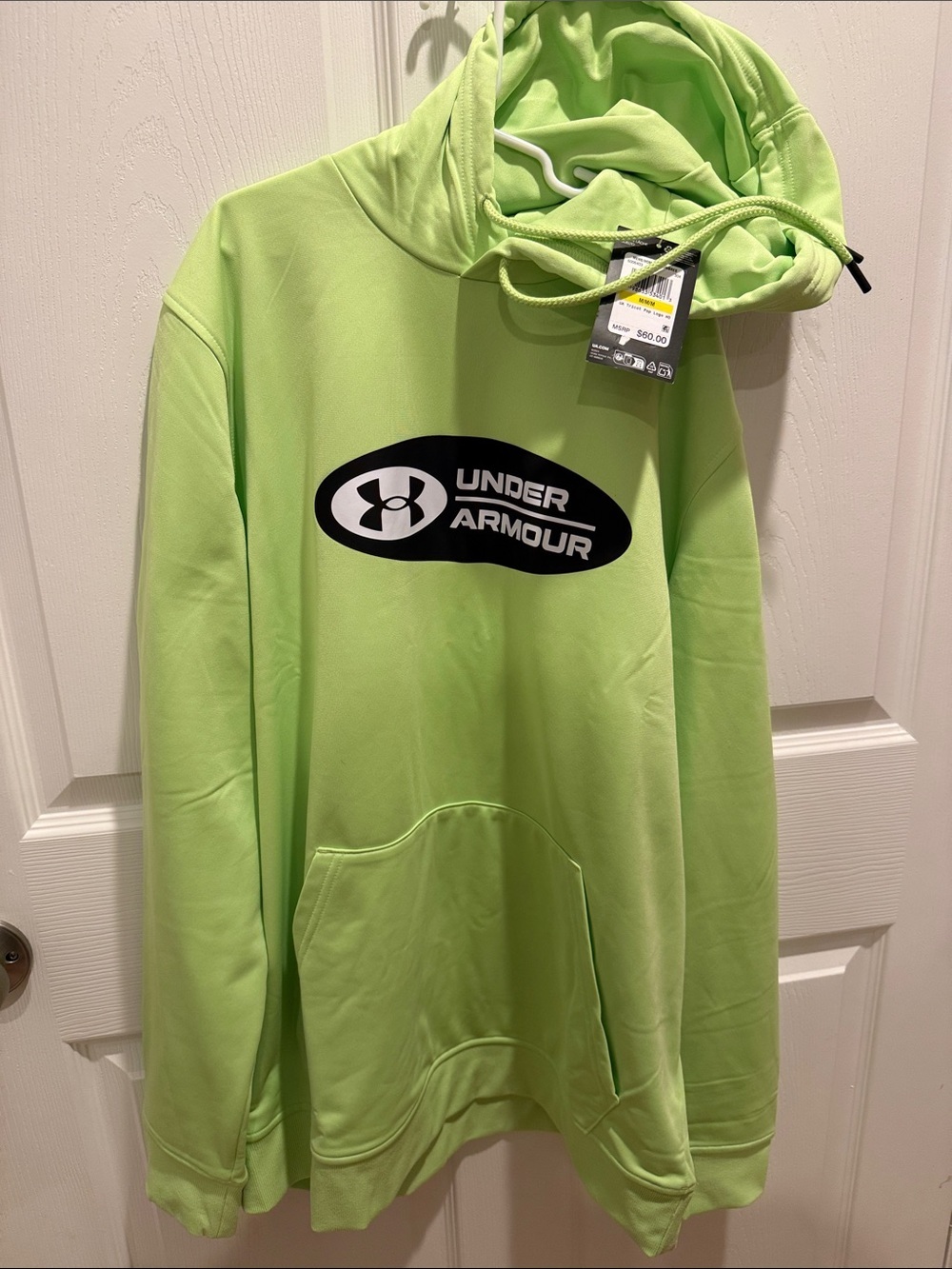 Under Armour Men’s Neon Lime Green Crewneck Hoodie with Logo - Picture 2 of 4